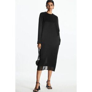 NWT COS Black Organza-Panelled Midi Dress